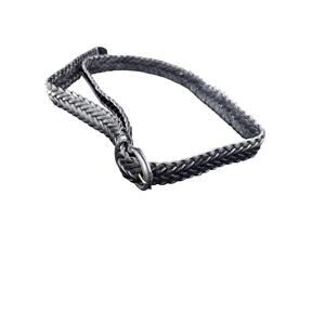 Men’s black braided leather belt with a dark metal buckle. size 42